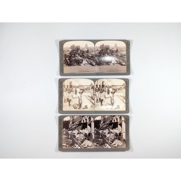 Set of 3 Antique Stereoview cards of India, Goat sacrifice, Hindu Cows, - Picture 2 of 9